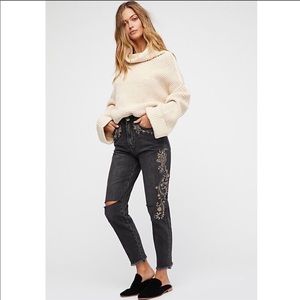 Rare Free People X One Teaspoon Embroidered Jeans